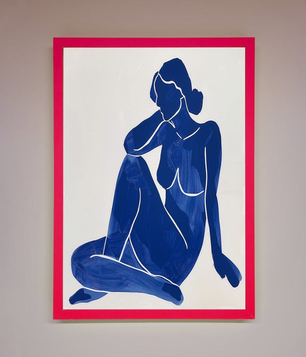 Blue Woman Pose Matisse Style Framed Print - Hi Society