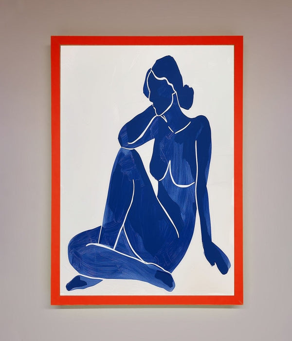 Blue Woman Pose Matisse Style Framed Print - Hi Society