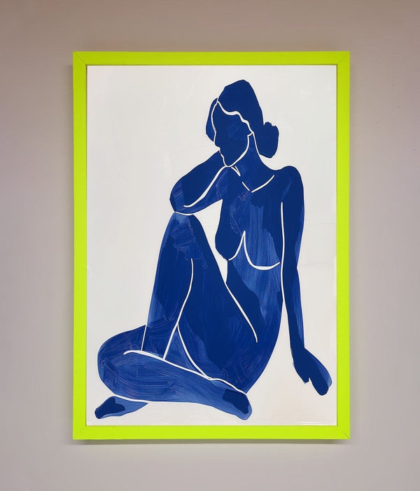 Blue Woman Pose Matisse Style Framed Print - Hi Society