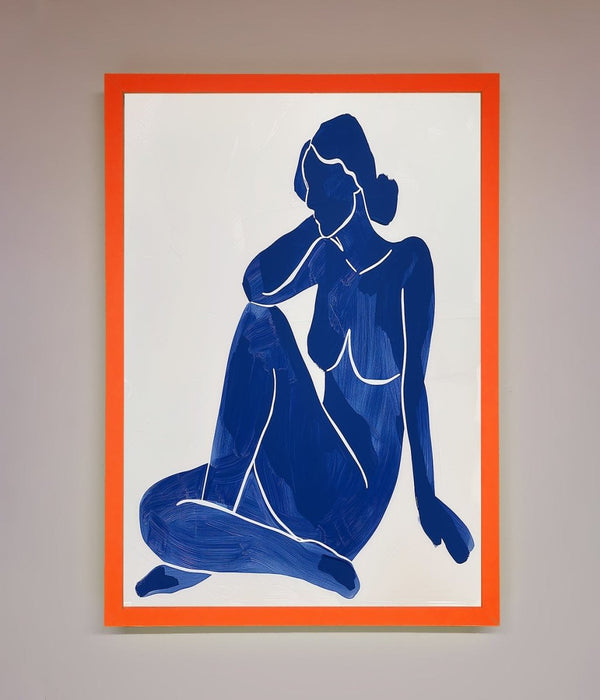 Blue Woman Pose Matisse Style Framed Print - Hi Society