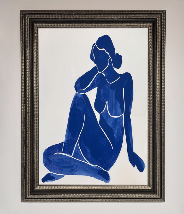 Blue Woman Pose Matisse Style Framed Print - Hi Society