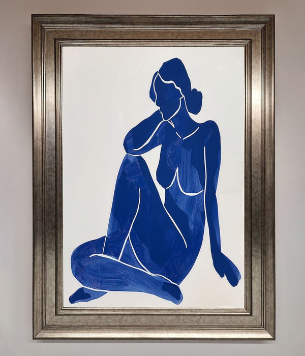 Blue Woman Pose Matisse Style Framed Print - Hi Society
