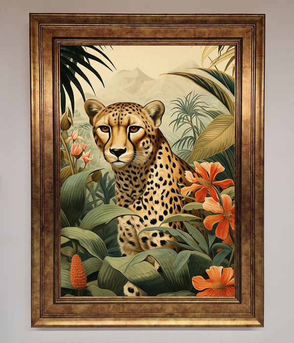 Cheetah In Flowers Framed Wall Art - Hi Society