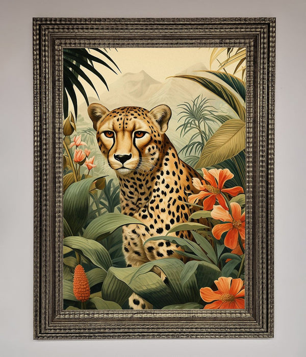 Cheetah In Flowers Framed Wall Art - Hi Society