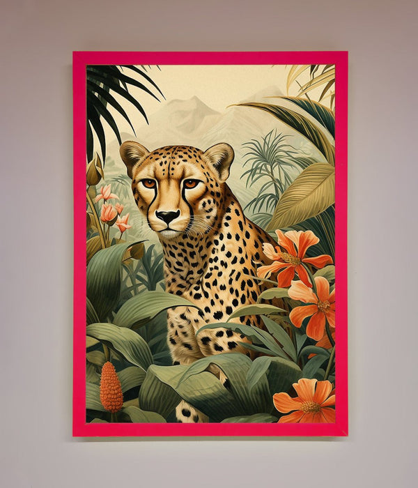 Cheetah In Flowers Framed Wall Art - Hi Society