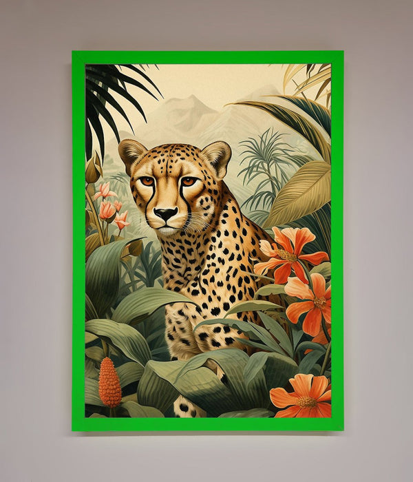 Cheetah In Flowers Framed Wall Art - Hi Society