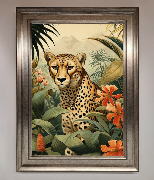 Cheetah In Flowers Framed Wall Art - Hi Society