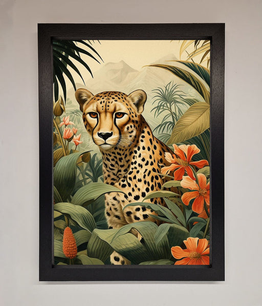 Cheetah In Flowers Framed Wall Art - Hi Society