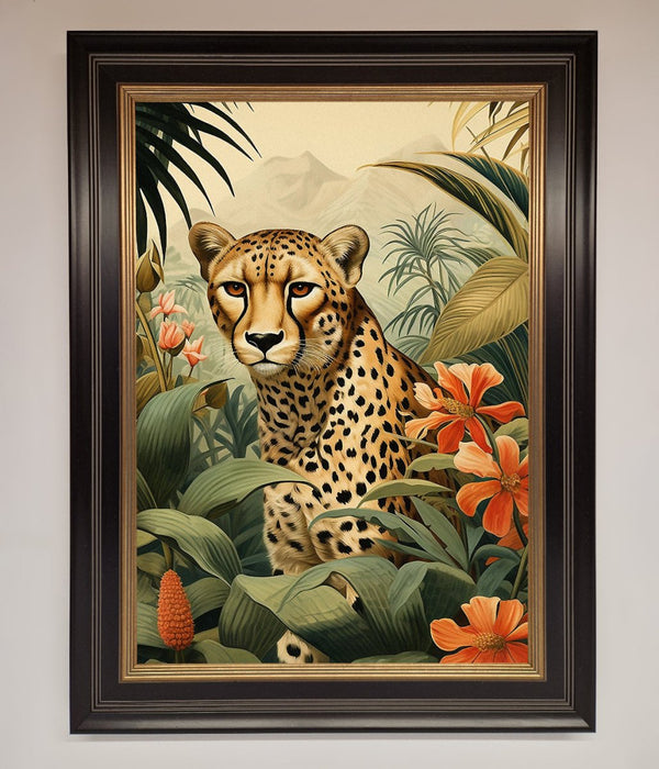 Cheetah In Flowers Framed Wall Art - Hi Society