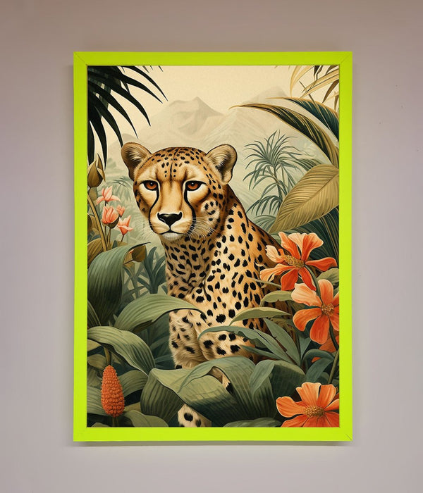Cheetah In Flowers Framed Wall Art - Hi Society