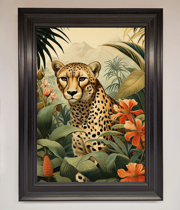 Cheetah In Flowers Framed Wall Art - Hi Society