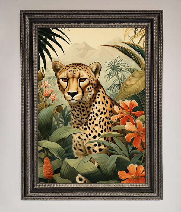 Cheetah In Flowers Framed Wall Art - Hi Society