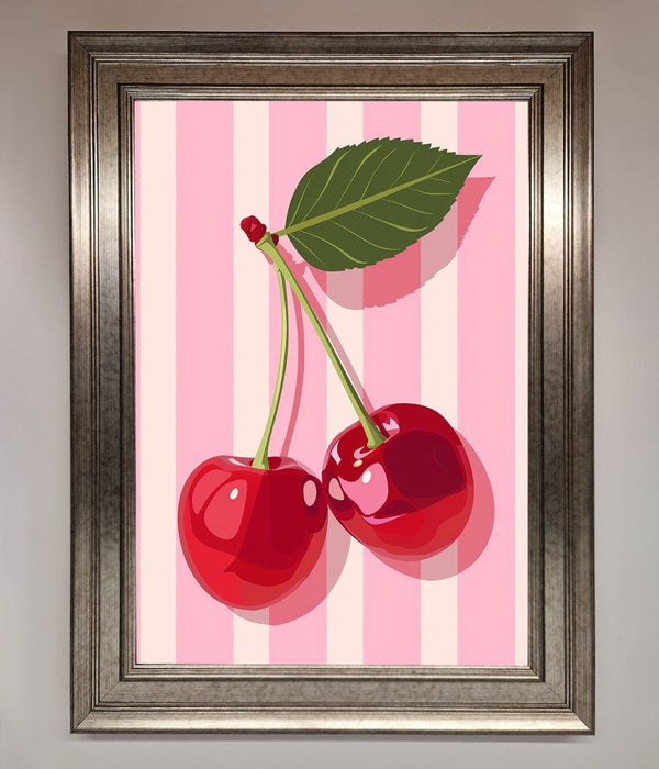 Cherries On Stripes Framed Print - Hi Society