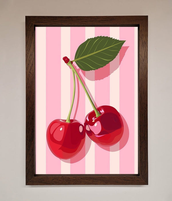 Cherries On Stripes Framed Print - Hi Society
