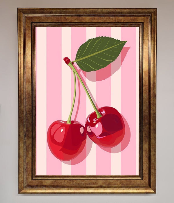 Cherries On Stripes Framed Print - Hi Society