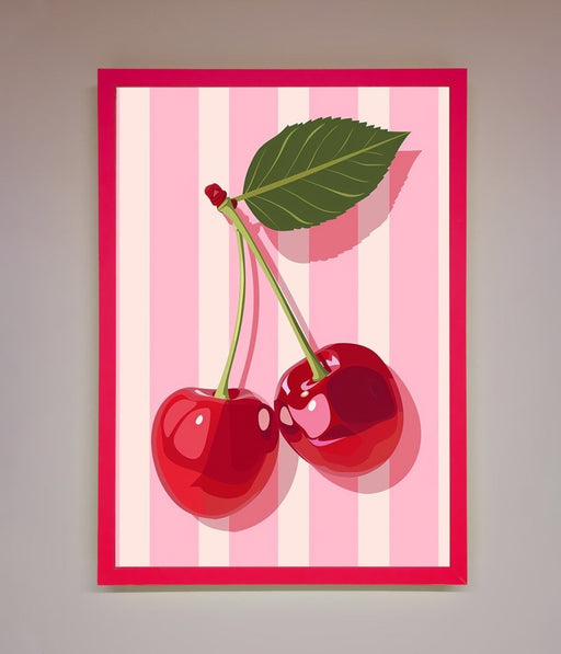 Cherries On Stripes Framed Print - Hi Society