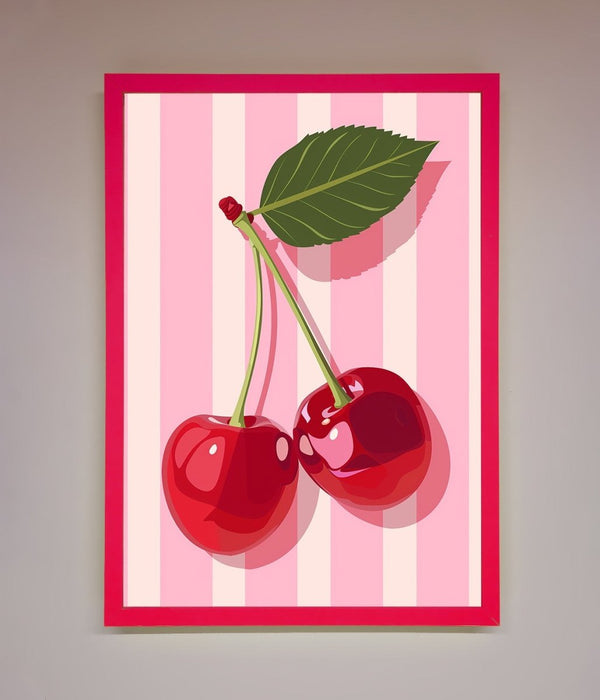 Cherries On Stripes Framed Print - Hi Society