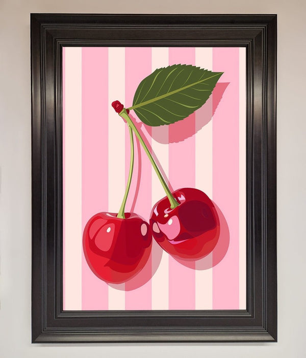 Cherries On Stripes Framed Print - Hi Society