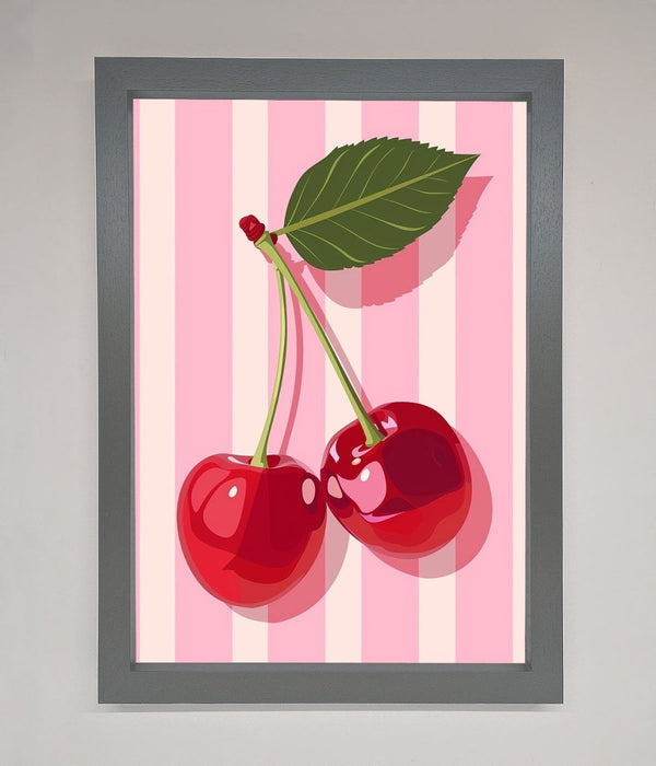 Cherries On Stripes Framed Print - Hi Society