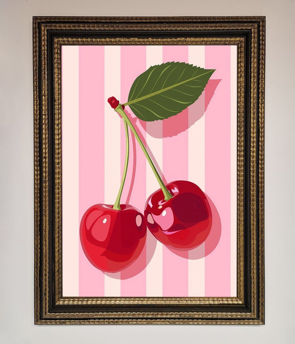 Cherries On Stripes Framed Print - Hi Society