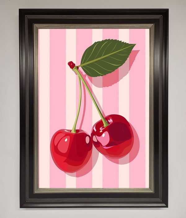 Cherries On Stripes Framed Print - Hi Society