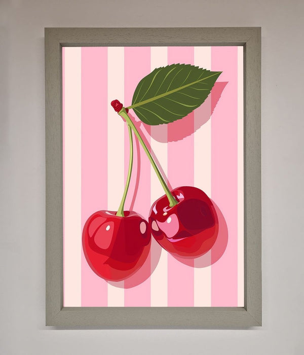 Cherries On Stripes Framed Print - Hi Society