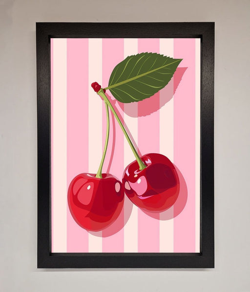 Cherries On Stripes Framed Print - Hi Society