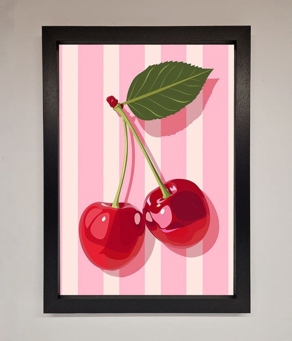 Cherries On Stripes Framed Print - Hi Society