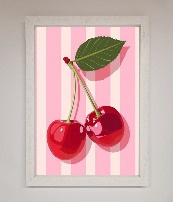 Cherries On Stripes Framed Print - Hi Society