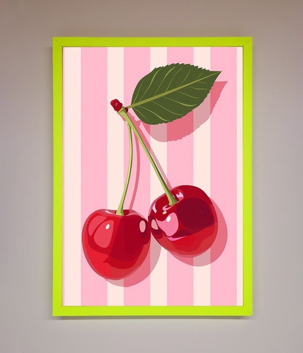 Cherries On Stripes Framed Print - Hi Society