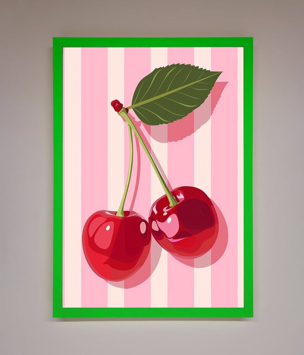 Cherries On Stripes Framed Print - Hi Society