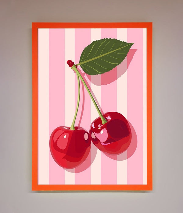 Cherries On Stripes Framed Print - Hi Society