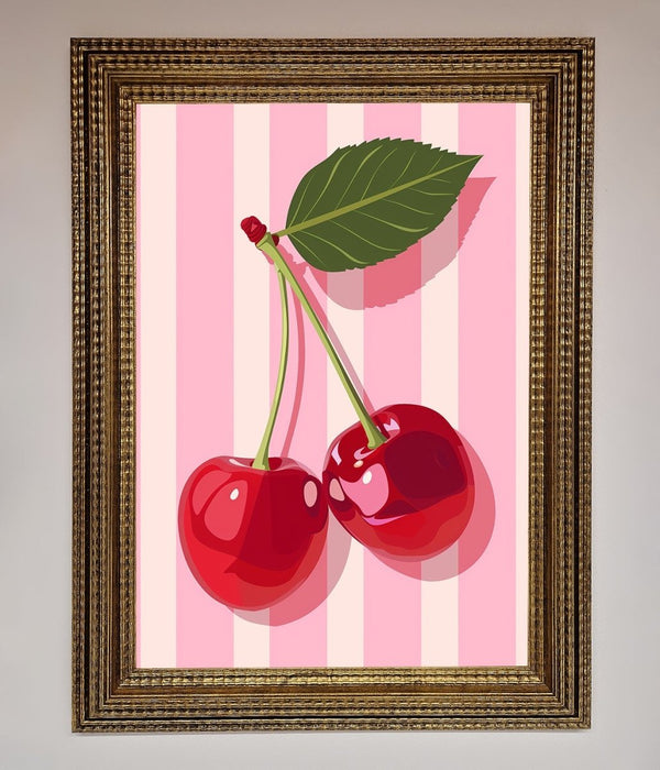 Cherries On Stripes Framed Print - Hi Society