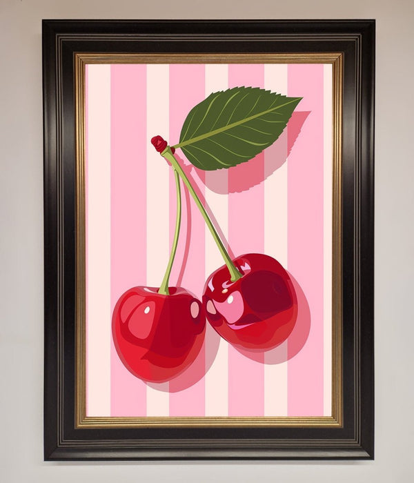 Cherries On Stripes Framed Print - Hi Society