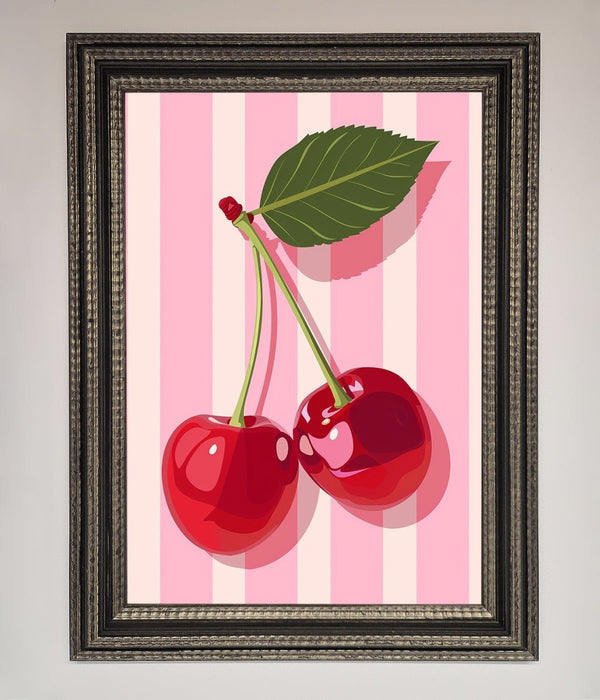 Cherries On Stripes Framed Print - Hi Society