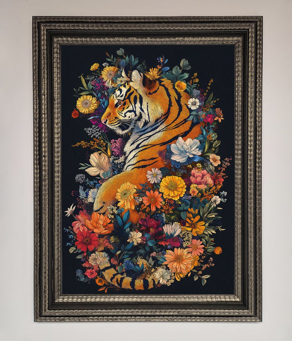 Floral Garden Tiger Framed Wall Art - Hi Society