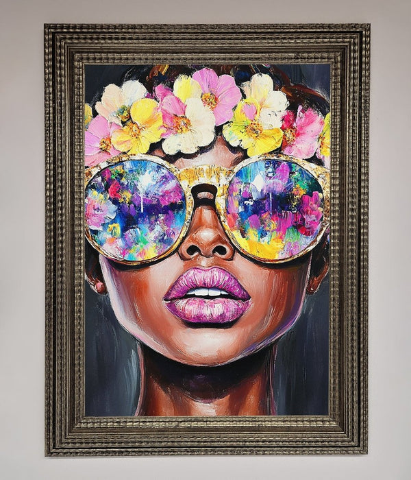 Floral Woman With Glasses and Pink Lips Framed Print - Hi Society