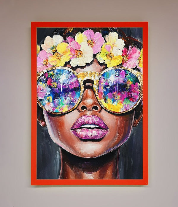 Floral Woman With Glasses and Pink Lips Framed Print - Hi Society