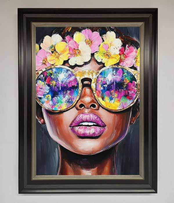Floral Woman With Glasses and Pink Lips Framed Print - Hi Society