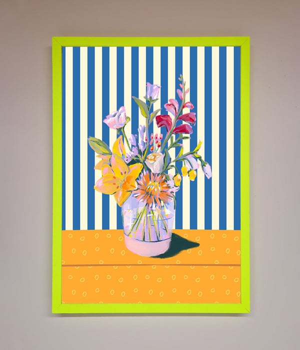 Flower Vase Blue Stripes Framed Wall Art - Hi Society