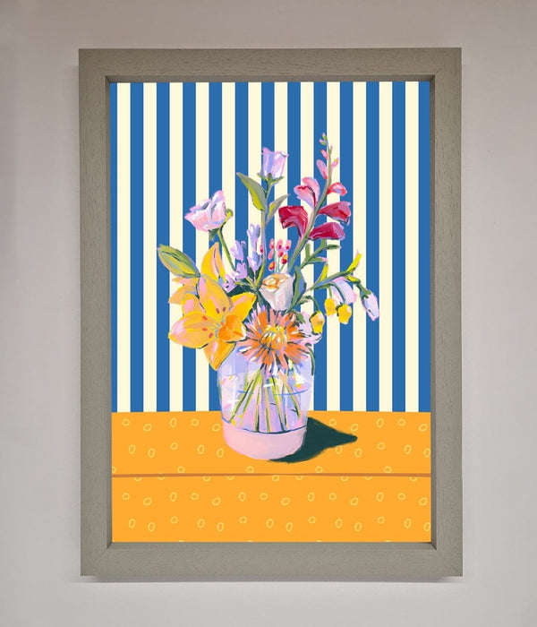 Flower Vase Blue Stripes Framed Wall Art - Hi Society