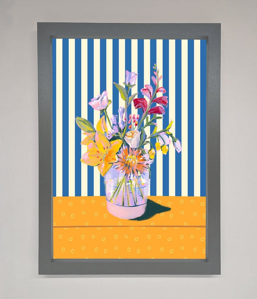 Flower Vase Blue Stripes Framed Wall Art - Hi Society