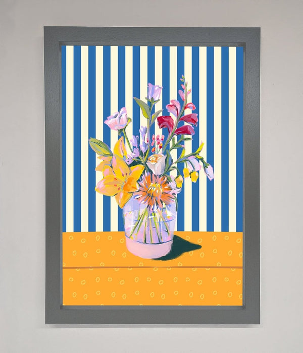Flower Vase Blue Stripes Framed Wall Art - Hi Society