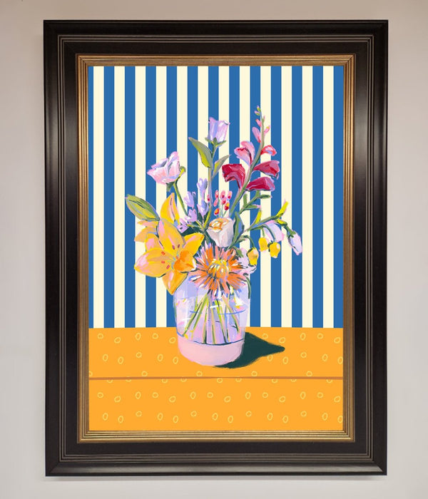 Flower Vase Blue Stripes Framed Wall Art - Hi Society