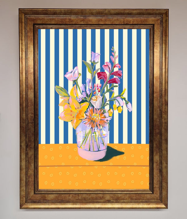 Flower Vase Blue Stripes Framed Wall Art - Hi Society