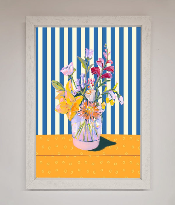 Flower Vase Blue Stripes Framed Wall Art - Hi Society