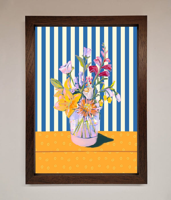 Flower Vase Blue Stripes Framed Wall Art - Hi Society