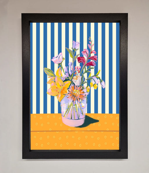 Flower Vase Blue Stripes Framed Wall Art - Hi Society