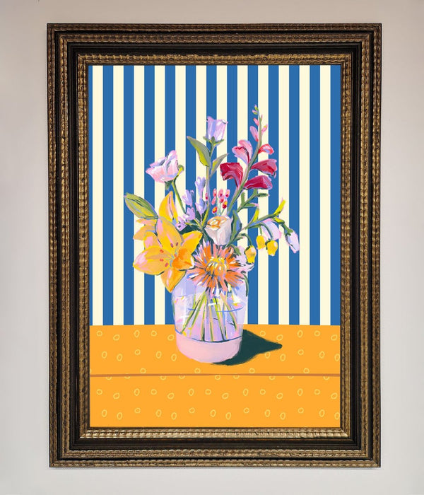 Flower Vase Blue Stripes Framed Wall Art - Hi Society