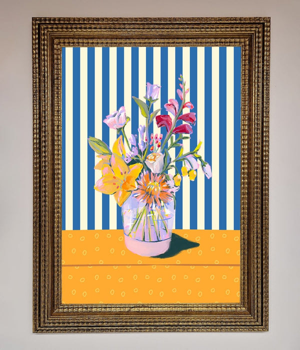 Flower Vase Blue Stripes Framed Wall Art - Hi Society